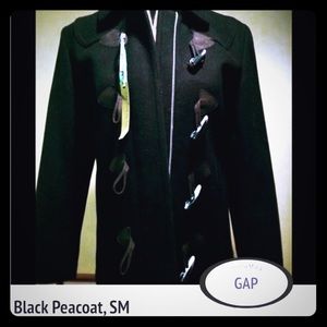 Gap Womens Black ToggleButton Lined Winter Peacoat